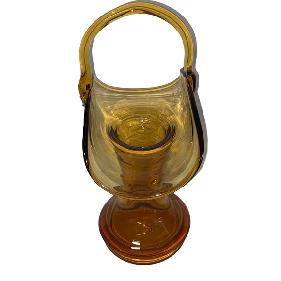 Handblown Amber Glass Vase with Handle Rare Unique Handcrafted Home Decor - Picture 2 of 9